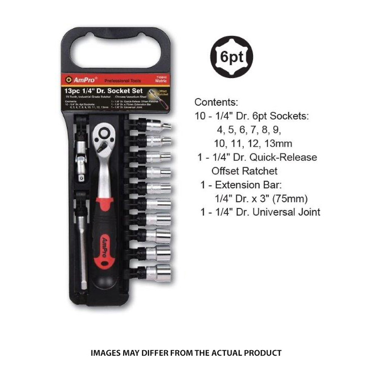 AMPRO SOCKET SET 13PC 1/4DR